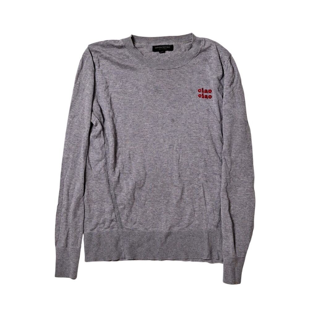 Banana Republic gray sweater "CIAO CIAO" design in red Silk cotton blend
